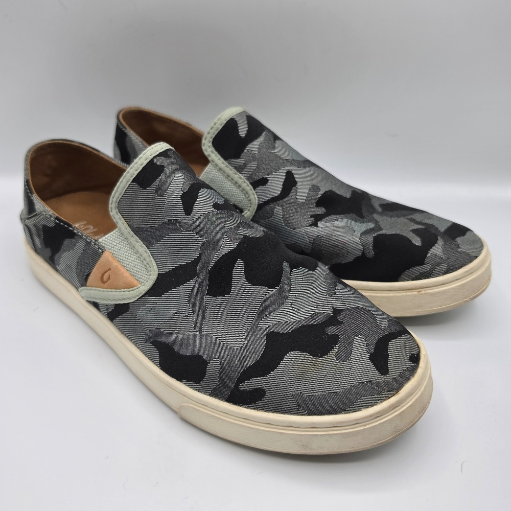 OluKai Pehuea Pa'i Grey Camo Slip On Sneakers Womens‎ 9